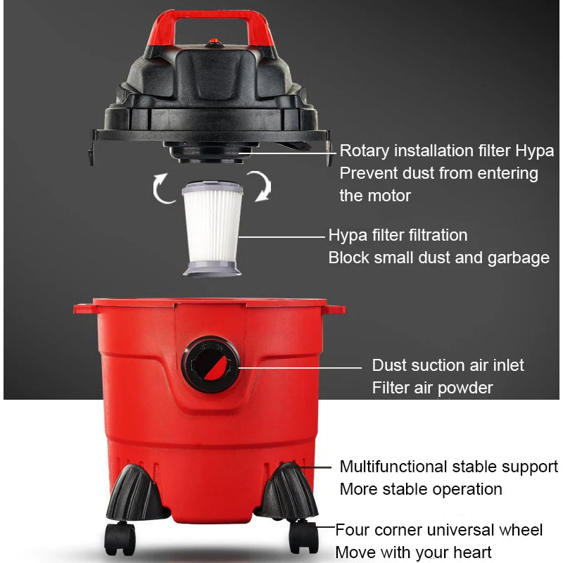 JIQI Multifunction Vacuum Cleaner Handheld Aspirator Dust Collector Powerful Suction Bucket Type Wet Dry Cleaning Machine Brush