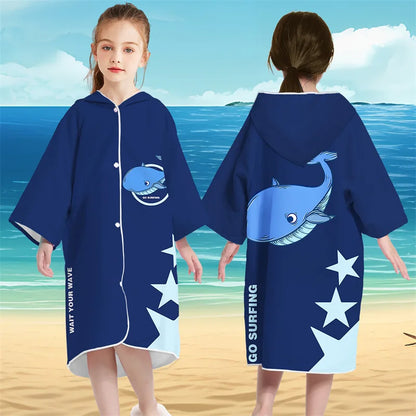 Kids Hooded Bath Beach Poncho Towels Microfiber Swim Cover-ups Surf Poncho Quick Dry Changing Bathrobe Child Swimming Towels