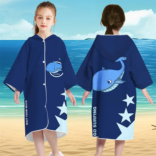 Kids Hooded Bath Beach Poncho Towels Microfiber Swim Cover-ups Surf Poncho Quick Dry Changing Bathrobe Child Swimming Towels