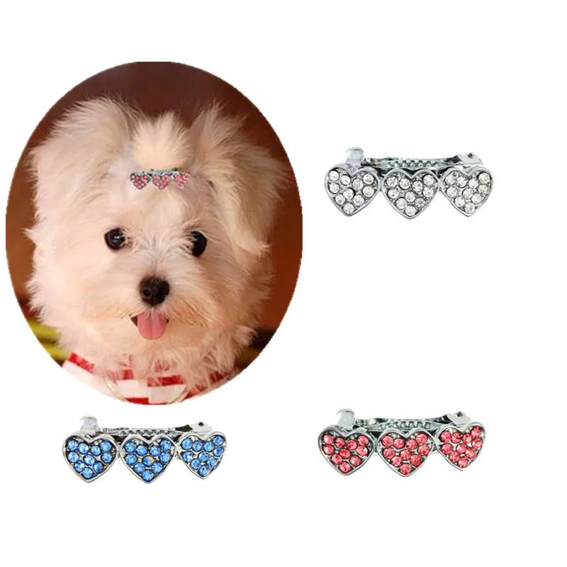 Bling Pearl Dog Collar Small and Medium Dogs Crown Hair Clips Puppy Accessories Doggy Heart and Bone Necklace Pet Supplies