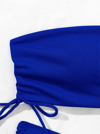 2025 Sexy Low Waist Swimwear New Solid Bandeau Bikini Set Women Push Up Drawstring Beachwear Swimsuit Backless bathing suit