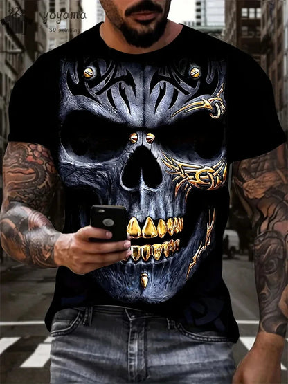 New Men's Horror Skull Print T-Shirt 3D  O-Neck Short Sleeve Fashion Oversized T-Shirts Men's Summer Street Clothing