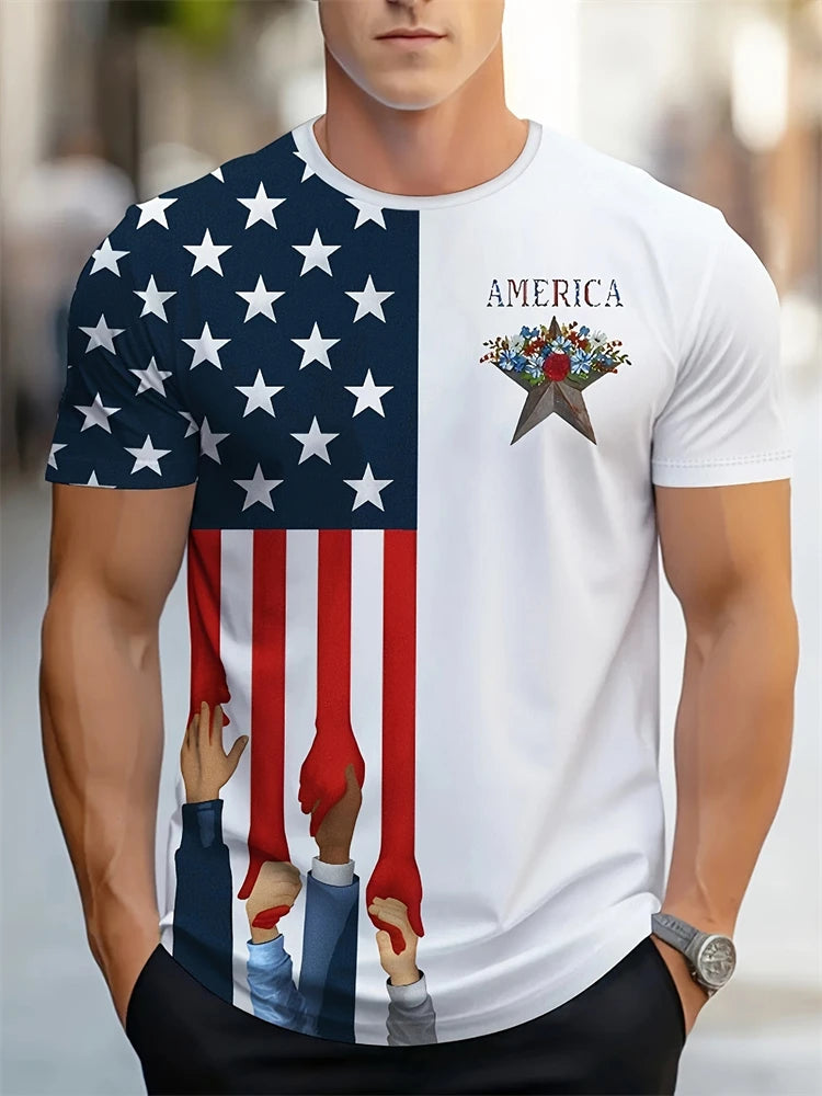 Creative Geometric Pattern Printed Men's T-shirt Summer Outdoor Sports Fitness Short Sleeves Comfortable And Breathable T-shirt