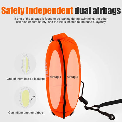 20L Inflatable Open Swimming Buoy Tow Floating Bag Double AirBags Water Sport Life Saving Swim Buoy Pool Inflated Air Drying Bag