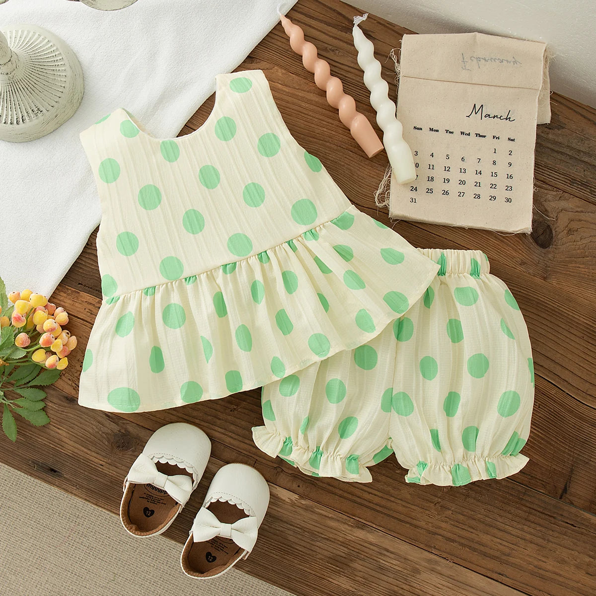 Toddler Girls 2 Piece Set Korean Style Polka Dot Bow Sleeveless Top & Shorts Newborn Baby Summer Cotton Casual Outfit for Play