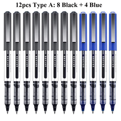 Deli Rollerball Pens, 12 Pack Blue/ Black Liquid Ink Ballpoint Gel Pens, 0.5 mm Fine Tip Rolling Ball Pens for Writing Drawing