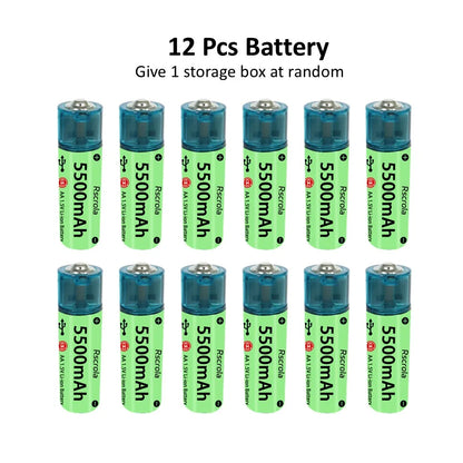 Universal AA Rechargeable Battery Durable 5500mAh Li-ion Battery AA USB Direct Charging for Toys Clocks Game Controllers Cameras