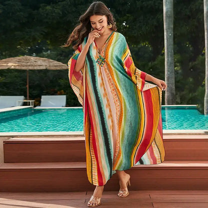 Plus Size Kaftan Dress for Women Hawaiian Batwing Sleeve Beach Cover Up Summer Swimsuit Dresses