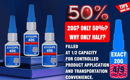 LOOLIFL 406 Instant Glue, Cyanoacrylate, Super Glue, 5 seconds fast drying, for toys crafts shoes paper fast repair,1-3pcs，20ml