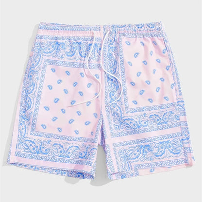 Classic Perris Pattern Beach Short For Men Retro Print Drawstring Board Shorts Sea Vacation Casual Fashion Hawaii Swim Trunks