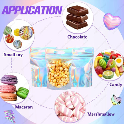 200-1PCS Laser Sealing Bags Color Plastic Holographic Candy Food Pouch Resealable Necklace Jewelry Gift Packaging Storage Bag