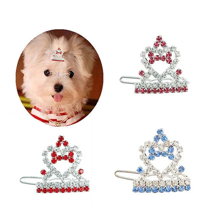 Bling Pearl Dog Collar Small and Medium Dogs Crown Hair Clips Puppy Accessories Doggy Heart and Bone Necklace Pet Supplies