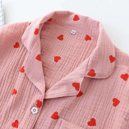 Smal Heart Printing Pink White Colors Women Trousers Pajama Set Cotton Sleepwear Clothes for Spring and Autumn Home Clothing
