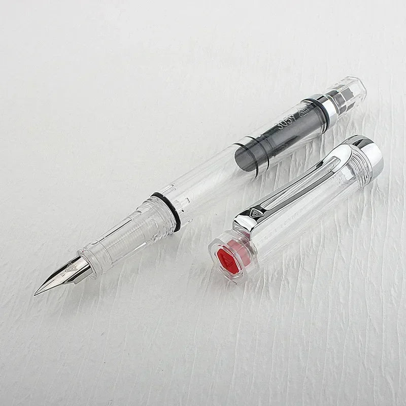 High Quality 3059 Piston Fountain Pen Resin Transparent Ink Pen EF/F Nib 0.38/0.5mm Fountain Pen Business Gif