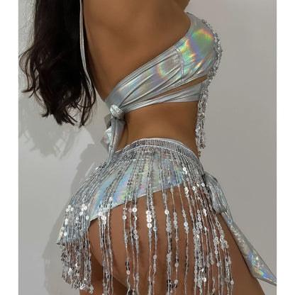 2023 new split swimsuit set of three women flash cloth sexy fringed bikini Bikini now