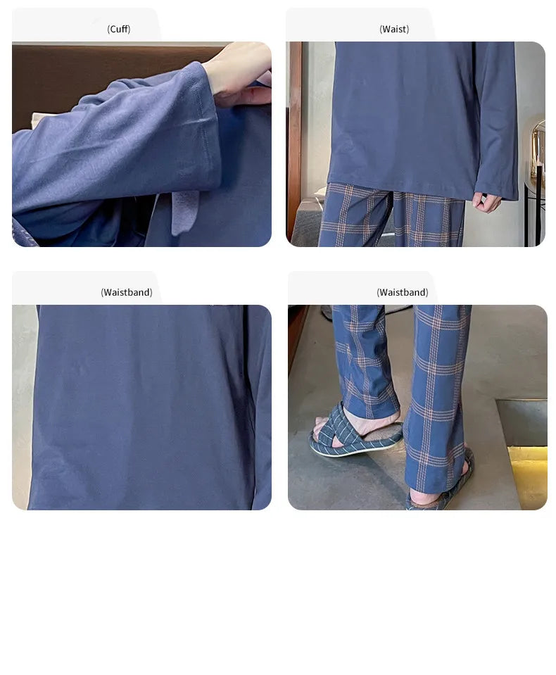 Spring Autumn Plus 4XL Knitted Men's Sleepwear Letter Lattice Pajamas Plaid Pajamas Sets Casual Loungewear Pyjamas Night Fashion