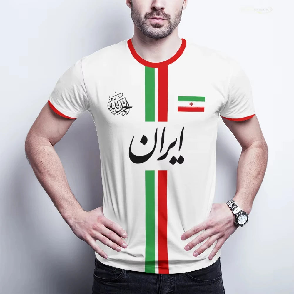 Summer New Iran Football Jersey Men's Surfing T-shirt Short Sleeve Tees Soccer Uniforms Casual Iranian Flag Graphic Sports Tops