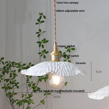 IWHD White Ceramic LED Pendant Lamp Bedroom Study Balcony Wire Adjustable Copper Socket Nordic Modern Home Decor Hanging Lights