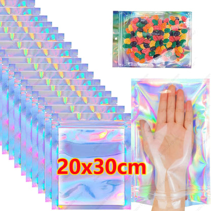 200-1PCS Laser Sealing Bags Color Plastic Holographic Candy Food Pouch Resealable Necklace Jewelry Gift Packaging Storage Bag