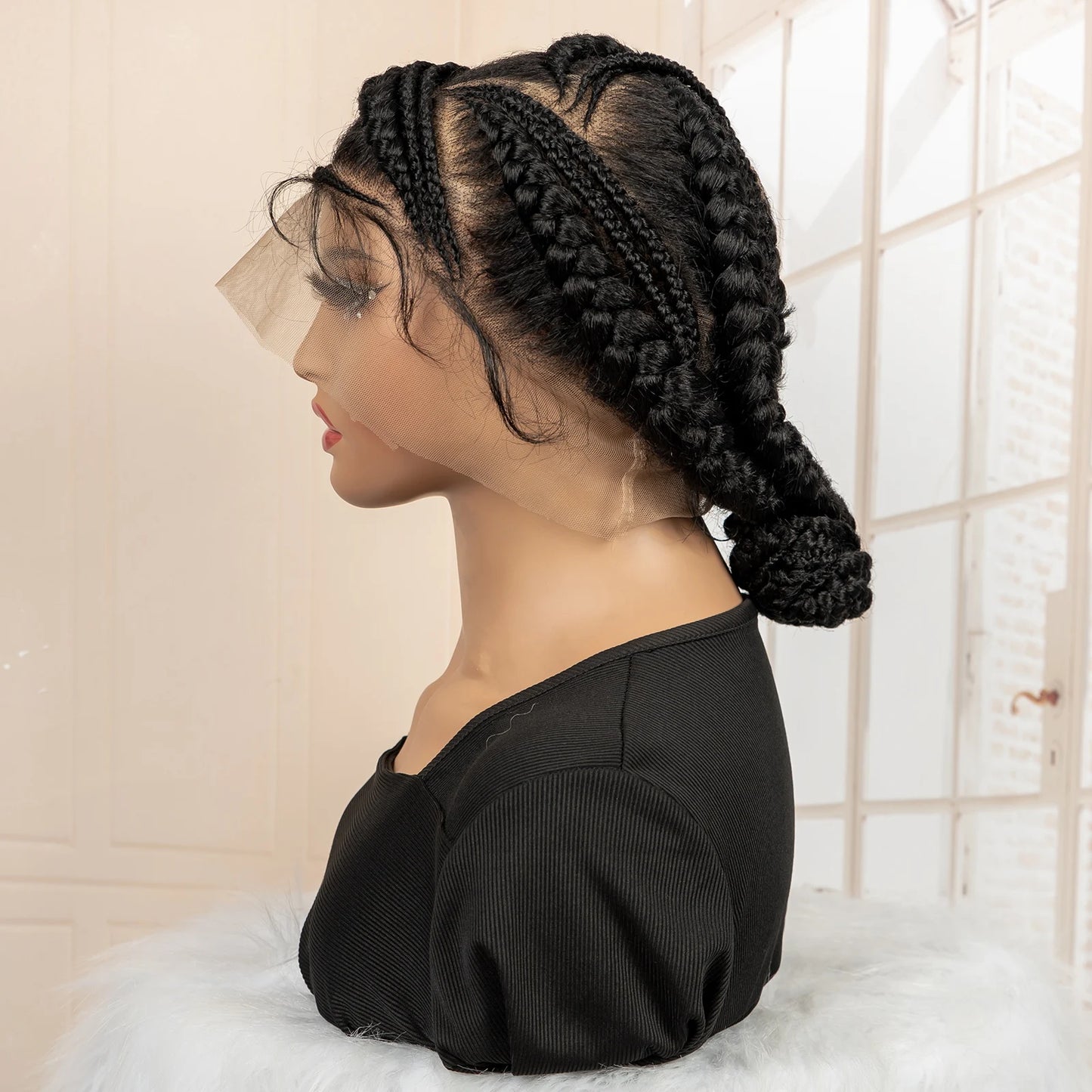 New Arrival Afro Bantu Braided Wigs Synthetic Full Lace Cornrow Box Braided Wigs Natural Handmade Braids Wig for Black Women