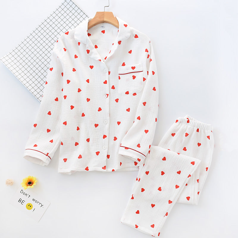 Smal Heart Printing Pink White Colors Women Trousers Pajama Set Cotton Sleepwear Clothes for Spring and Autumn Home Clothing