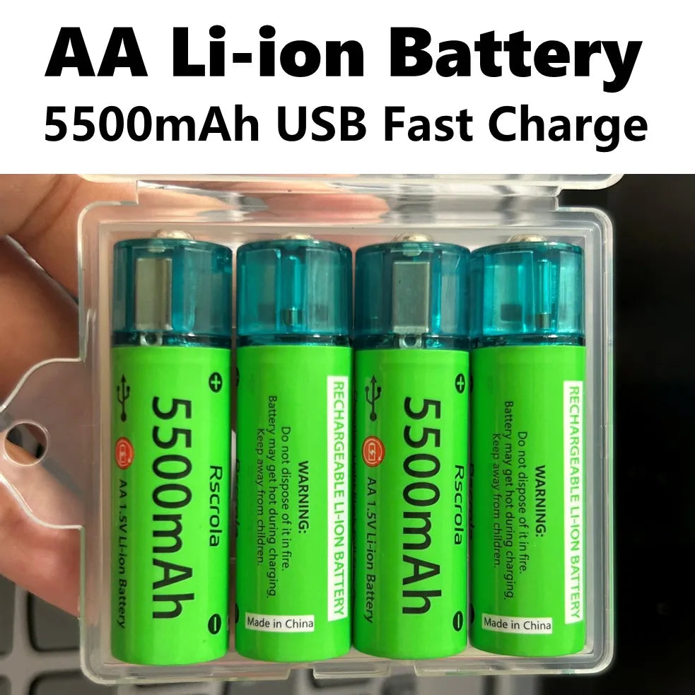 Universal AA Rechargeable Battery Durable 5500mAh Li-ion Battery AA USB Direct Charging for Toys Clocks Game Controllers Cameras