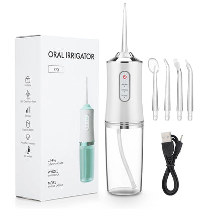 Portable Oral Irrigator Dental Water Flosser USB Water Jet Floss 4 Jet Tip 220ml 3 Modes IPX7 1400rpm Mouth Washing Machine