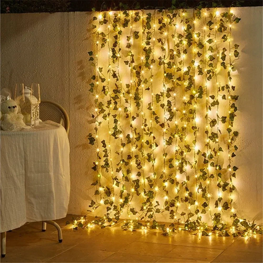 Solar 2M/5M/10M Flower Green Leaf String Light Artificial Vine Fairy Light Tree Eave Garland Light for Party Wedding Home Decor