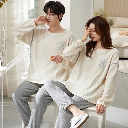 Autumn Couple Pajamas Sets Cartoon Men Sleepwear Leisure Cotton Plus Size Long Sleeve Women Homewear pijama Homme Mujer Dropship