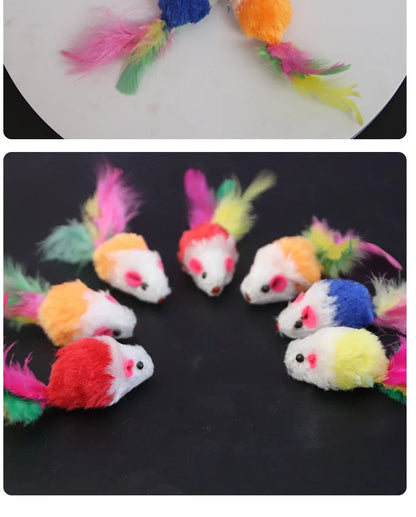 Colored Feathers Fur False Mouse Pet Cat Toys Feather Rainbow Ball Toy Cats Scratching Funny Playing Toys for Cats Pet Supplies