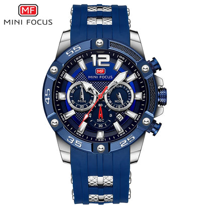 MINI FOCUS Multifunctional Sports Quartz Watch Mens Watches Waterproof Chronograph Wrist Watch with Date Luminous Hands 0349G