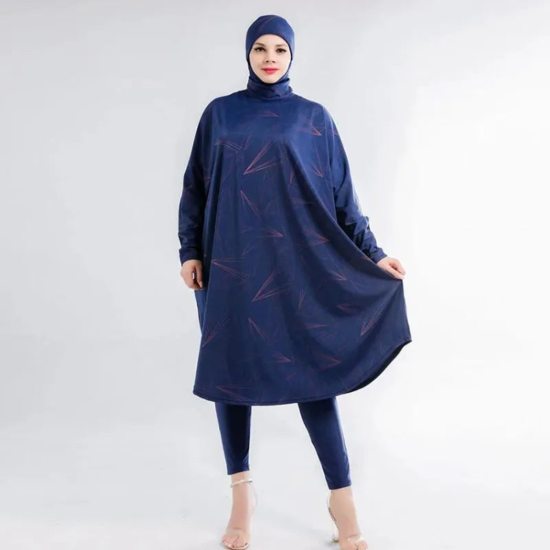 Women Muslim Swimwear Beachwear Screen Printing 3pcs Lslamic Clothes Hijab Long Sleeves Sport Swimsuit Burkinis Bathing Bat Suit