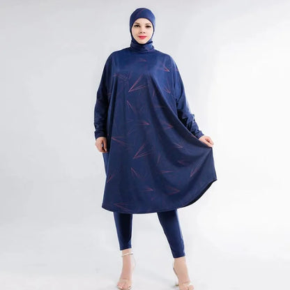 Women Muslim Swimwear Beachwear Screen Printing 3pcs Lslamic Clothes Hijab Long Sleeves Sport Swimsuit Burkinis Bathing Bat Suit