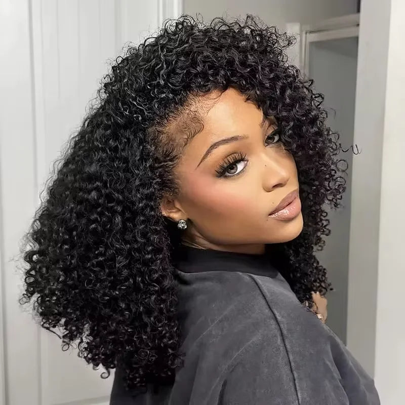 Kinky Curly Flip Over Wig Half Wigs Human Hair 3 in 1 Glueless Wig With Drawstring Seamless Wear Go Glueless Wig