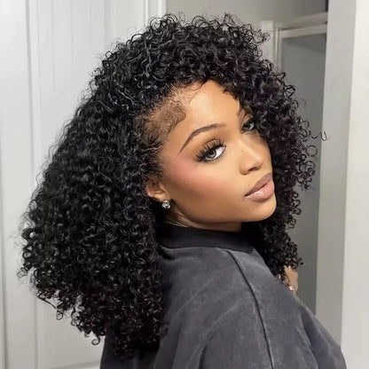 Kinky Curly Flip Over Wig Half Wigs Human Hair 3 in 1 Glueless Wig With Drawstring Seamless Wear Go Glueless Wig