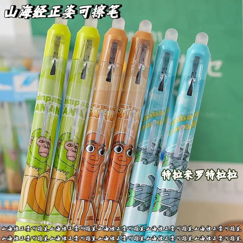 6/12PCS Italian Brainrot Tung Erasable Gel Pen Cute Anime Cartoon Quick Drying Black 0.5mm Ballpoint Pen Stationery Supplies