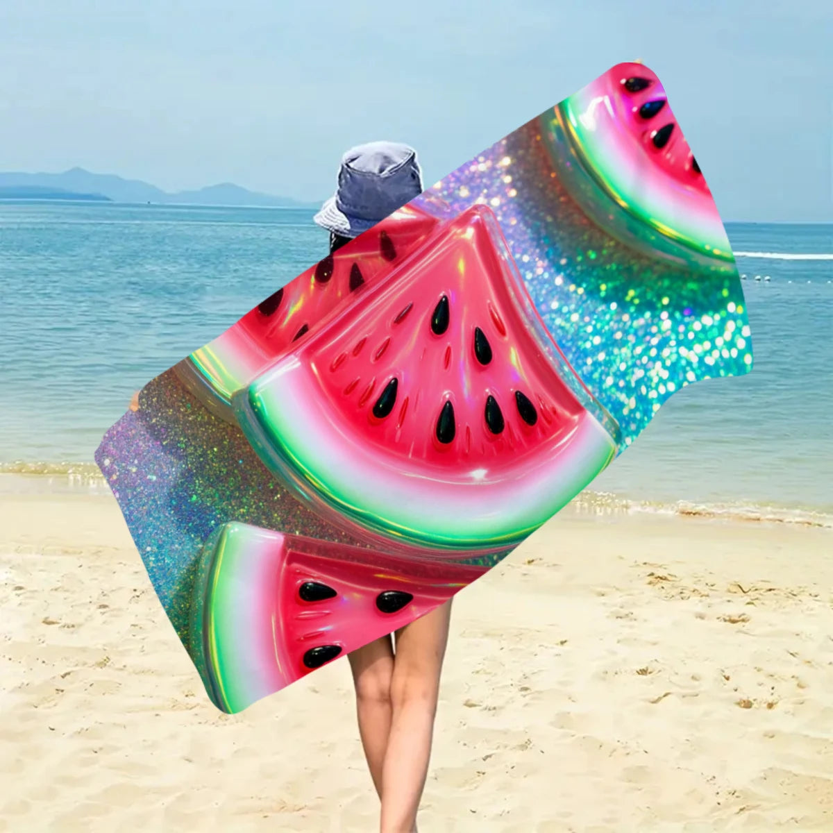 1pc fruit printed large beach towel, ultra-fine fiber towel, outdoor swimming, vacation, camping beach towel