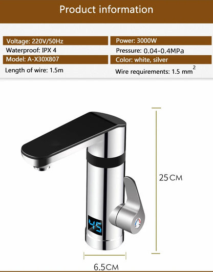 3000W Instant Electric Faucet Heater Tap Display Temperature Tankless Water Heater for Kitchen and Bathroom EU/UK/AU Plug 220V