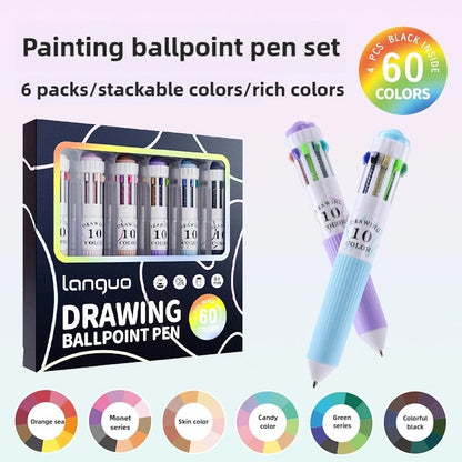 Languo 120 Color Ballpoint Pen 0.8mm Cartoon Soft Grip Press Multicolor Writing Pen for Drawing Overlay School Office Supplies