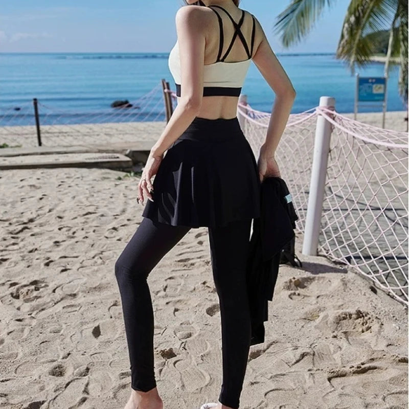 Women's Long Sleeve Long Pants Swimsuit Set 4pcs Tummy Control Slimming Athletic 2025 New Swimming Surf Dive Fall Swimsuit