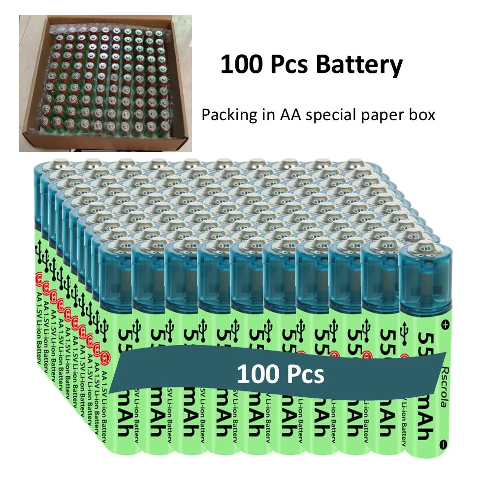 Universal AA Rechargeable Battery Durable 5500mAh Li-ion Battery AA USB Direct Charging for Toys Clocks Game Controllers Cameras