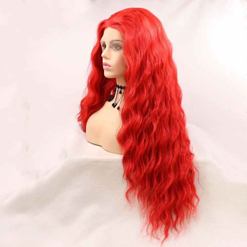 Sylvia Wigs Light Red Synthetic Red Lace Front Wigs For Women Long Loose Wave Wigs Heat Resistant Fiber Long Red Wig Coplay Wigs
