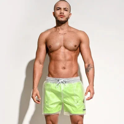 DESMIIT Waterproof Boardshorts Mens Beach Board Swim Shorts Men Swimming Trunks Transparent Surfing Short Bath Suit Sport Wear