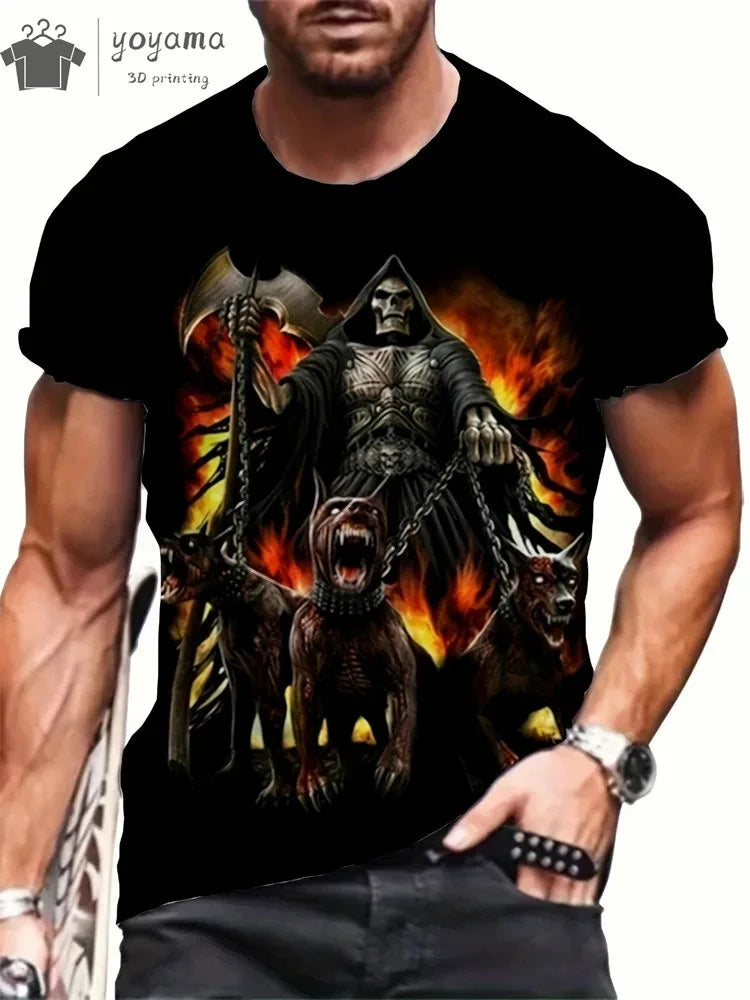 New Men's Horror Skull Print T-Shirt 3D  O-Neck Short Sleeve Fashion Oversized T-Shirts Men's Summer Street Clothing