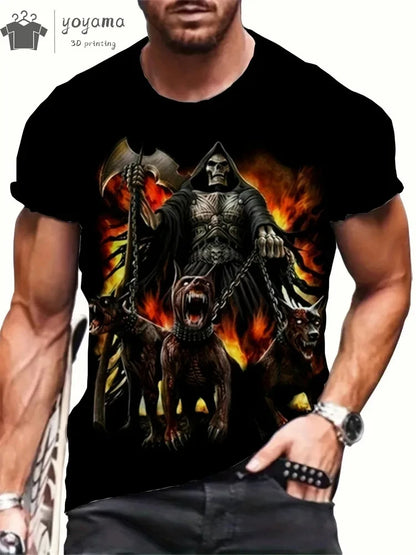 New Men's Horror Skull Print T-Shirt 3D  O-Neck Short Sleeve Fashion Oversized T-Shirts Men's Summer Street Clothing