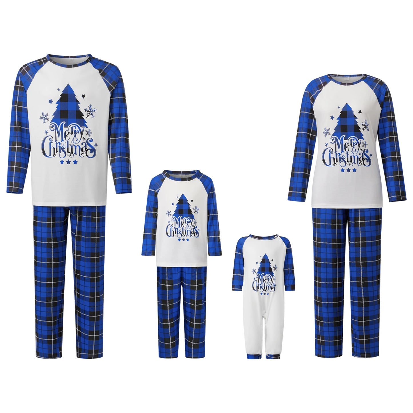 Christmas Family Matching Pajamas Sets Adults Kids Letter Tree Printed Long Sleeve Tops with Plaid Pants Xmas Family Sleepwear