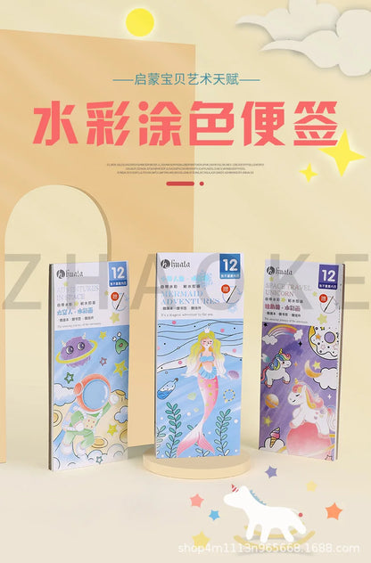 Kids Portable Watercolor Painting Book 12 Sheets Gouache Graffiti Picture 1 Pen Coloring Water Drawing Books Set Kids Toys Gifts