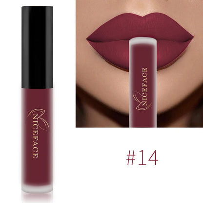 NICEFACE Nude Matte Liquid Lipsticks Waterproof Long Lasting Lip Gloss Sexy Red Velvet Lip Tint Women Makeup Cosmetics Batom