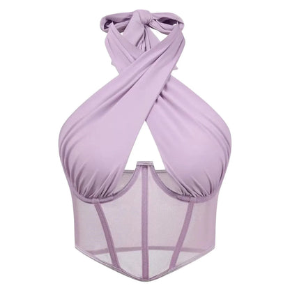 Women Sleeveless Fishbone Corset Vest Solid Hollow Out Cropped Top Summer Halter Backless Sexy Tops Y2k Camis Ropa De Mujer