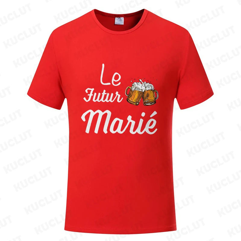 French Evg Team Married Tops Single Farewell Bachelor Party T Shirt Future Groom Man Tshirt Fashion Beer Graphic Wedding Tees